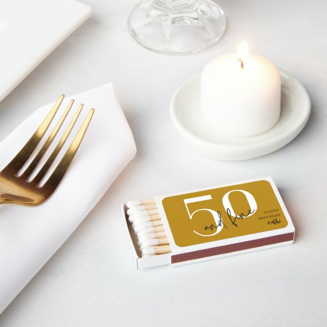 Modern Black Gold Fiftieth Birthday Matchboxes (Insitu)