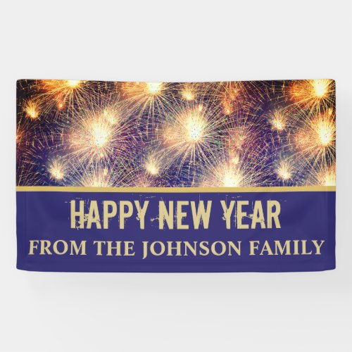 Modern Black  Gold Fireworks New Years Eve Party Banner