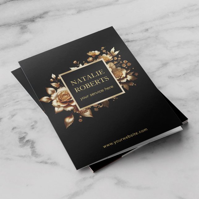 Modern Black & Gold Floral Beauty Salon SPA Luxury Pocket Folder (Creator Uploaded)