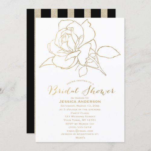 Modern Black Gold Floral Bridal Shower Invitation