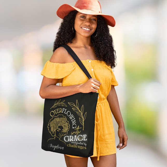 Modern Black Gold Floral Hair Overflowing Grace  Tote Bag (Creator Uploaded)