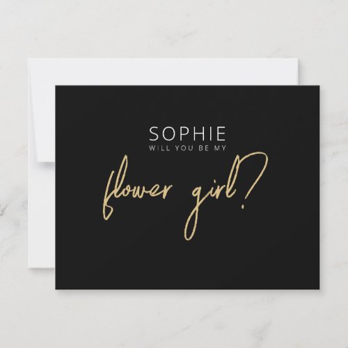 Modern Black  Gold Flower Girl Proposal Flat Card