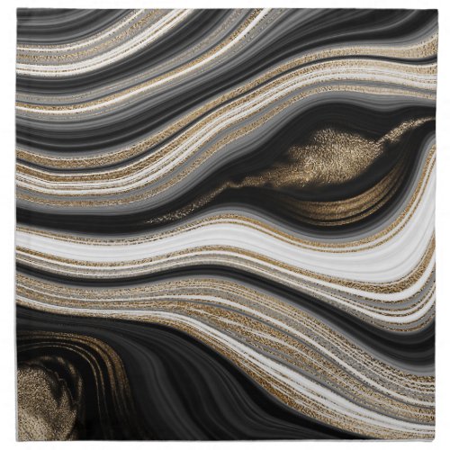 Modern black gold fluid marble cloth napkin