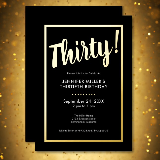 Modern Black & Gold Foil 30th Birthday Foil Invitation (Modern Black & Gold Foil 30th Birthday Foil Invitation)