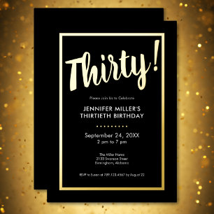 Modern Black & Gold Foil 30th Birthday Invitation