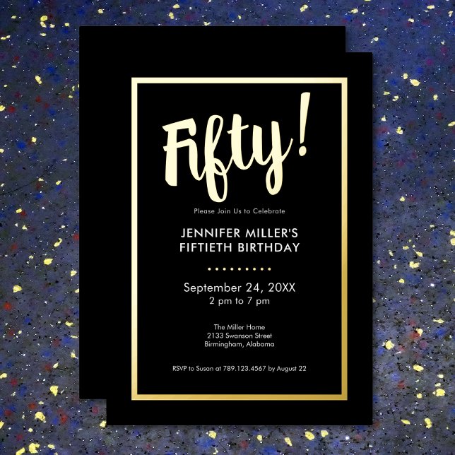 Modern Black & Gold Foil 50th Birthday Foil Invitation (Modern Black & Gold Foil 50th Birthday Foil Invitation)
