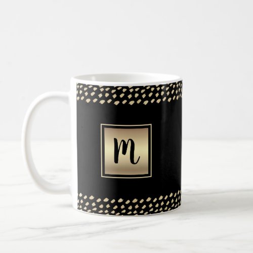 Modern black gold foil bold monogram script luxury coffee mug