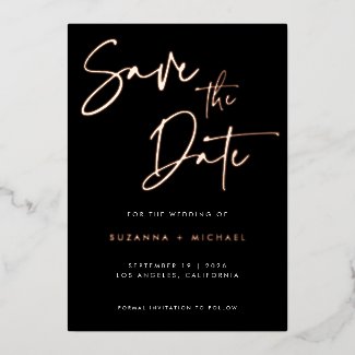 Modern Black Gold Foil Calligraphy Script Wedding Foil Invitation