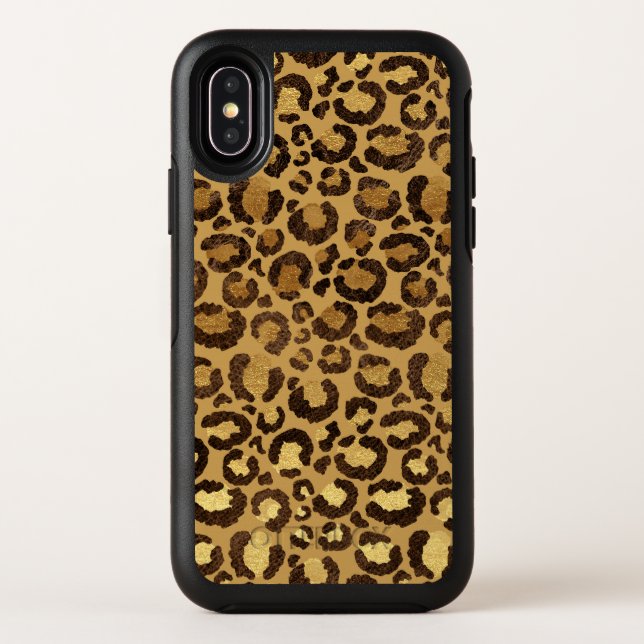 Modern Black Gold Foil Cheetah Animal Pattern Otterbox iPhone Case (Back)
