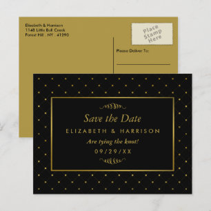 Modern Black & Gold Foil Effect Save The Date Announcement Postcard