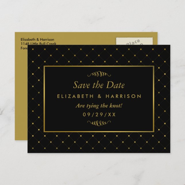 Modern Black & Gold Foil Effect Save The Date Announcement Postcard (Front/Back)
