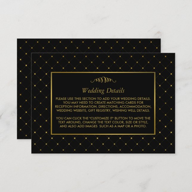 Modern Black & Gold Foil Effect Wedding Details Enclosure Card (Front/Back)
