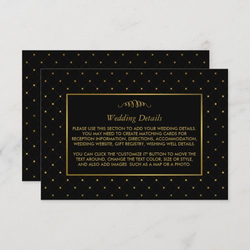 Modern Black  Gold Foil Effect Wedding Details Enclosure Card