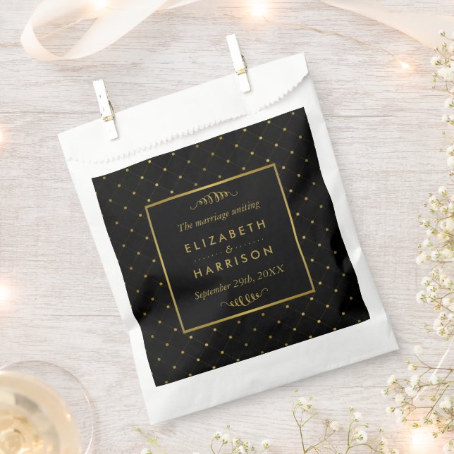 Modern Black & Gold Foil Effect Wedding Favor Bag (Clipped)