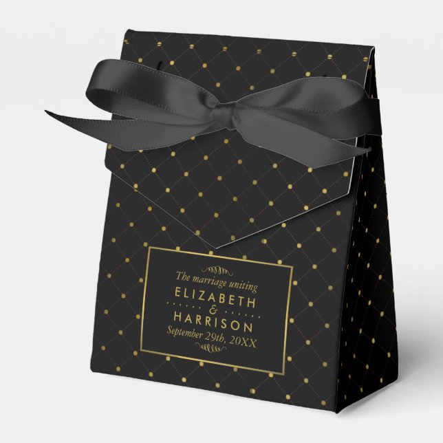Modern Black & Gold Foil Effect Wedding Favor Boxes (Front Side)