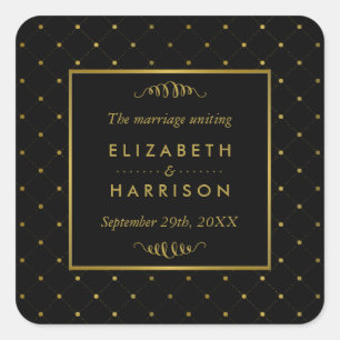 Modern Black & Gold Foil Effect Wedding Favor Square Sticker