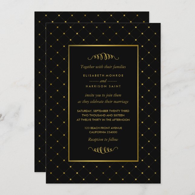 Modern Black & Gold Foil Effect Wedding Invitation (Front/Back)