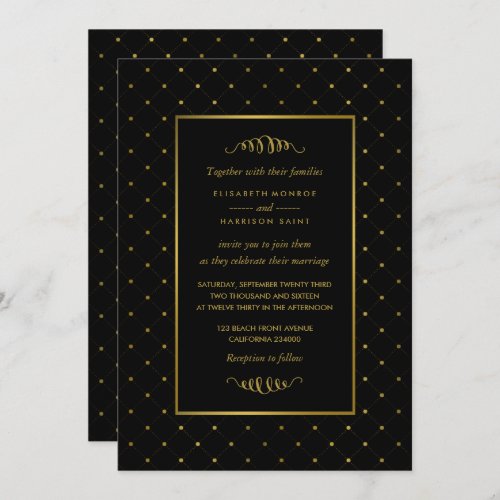 Modern Black  Gold Foil Effect Wedding Invitation