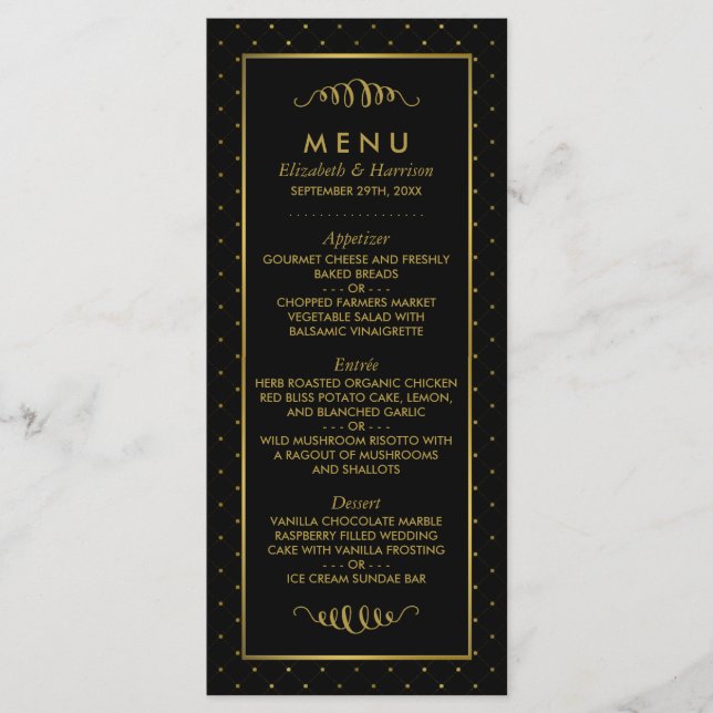 Modern Black & Gold Foil Effect Wedding Menu (Front)
