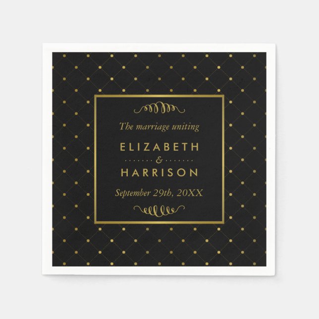 Modern Black & Gold Foil Effect Wedding Napkins (Front)