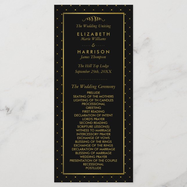 Modern Black & Gold Foil Effect Wedding Program (Front)