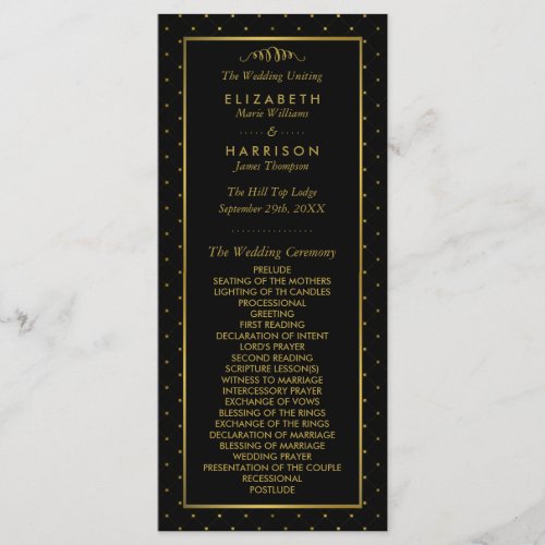 Modern Black  Gold Foil Effect Wedding Program