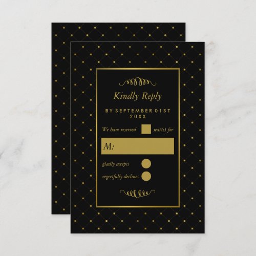 Modern Black  Gold Foil Effect Wedding RSVP Card