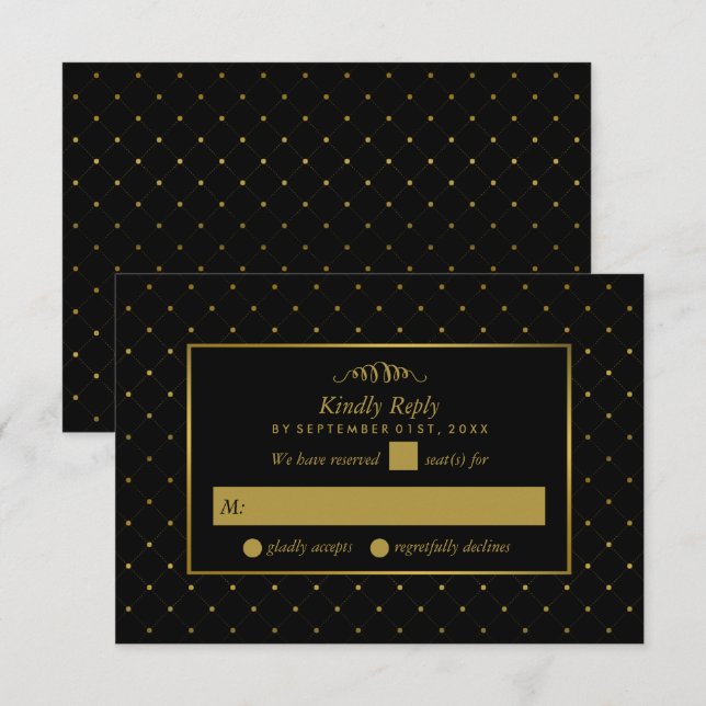 Modern Black & Gold Foil Effect Wedding RSVP Card (Front/Back)