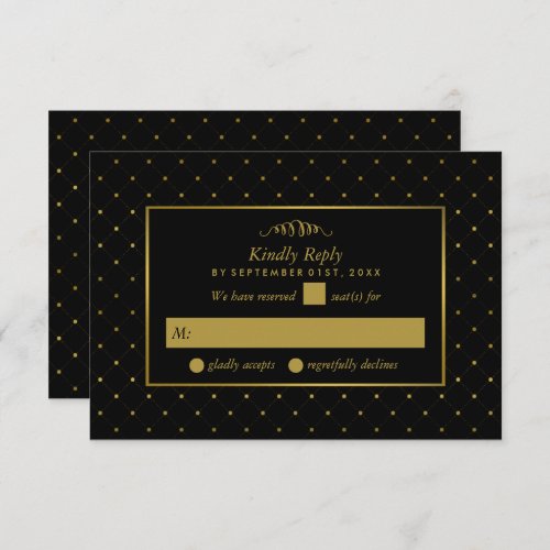 Modern Black  Gold Foil Effect Wedding RSVP Card