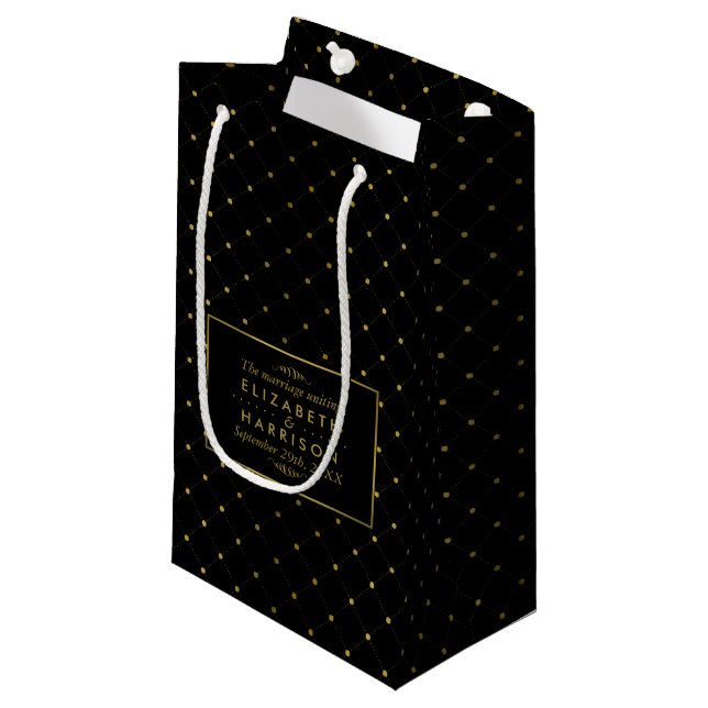 Modern Black & Gold Foil Effect Wedding Small Gift Bag (Front Angled)