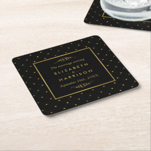 Modern Black & Gold Foil Effect Wedding Square Paper Coaster