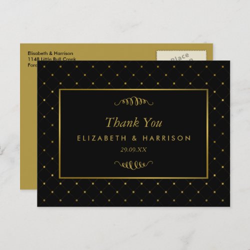 Modern Black  Gold Foil Effect Wedding Thank You Postcard