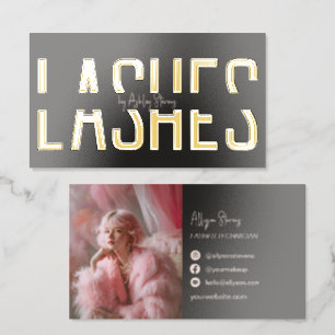 Modern Black Gold Foil Lashes Artist Photo Business Cards