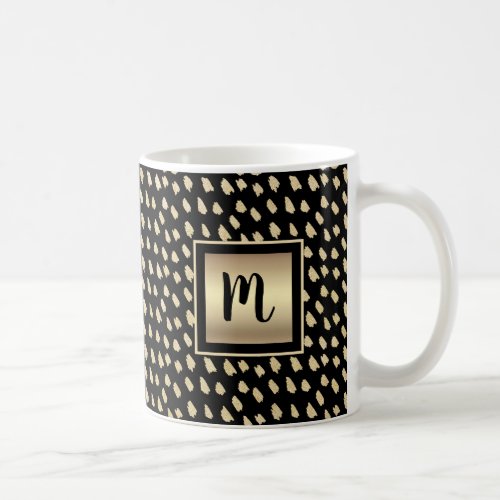 Modern black gold foil luxury bold monogram script coffee mug