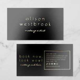 Modern Black Gold Foil Luxury Makeup Artist Beauty Business Cards
