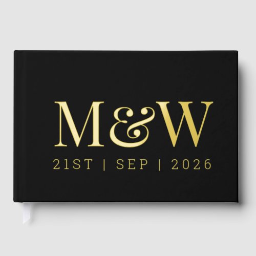 Modern Black Gold Foil Monogram Initials Wedding Foil Guest Book