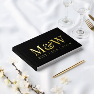 Modern Black Gold Foil Monogram Initials Wedding Foil Guest Book