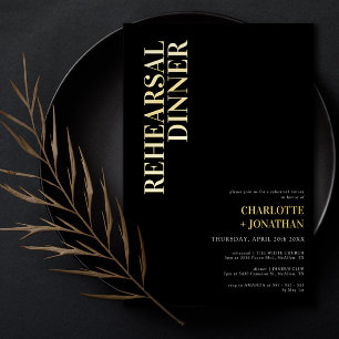 Modern Black & Gold Foil Rehearsal Dinner Invitation