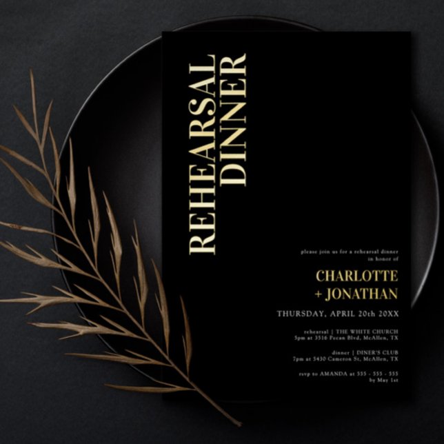 Modern Black & Gold Foil Rehearsal Dinner Invitation (Creator Uploaded)