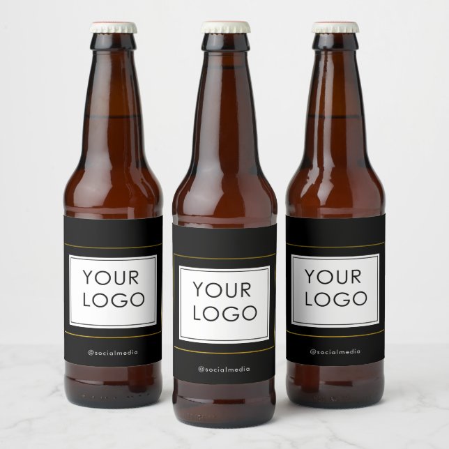 Modern Black Gold Frame Company Business Logo    Beer Bottle Label (Bottles)