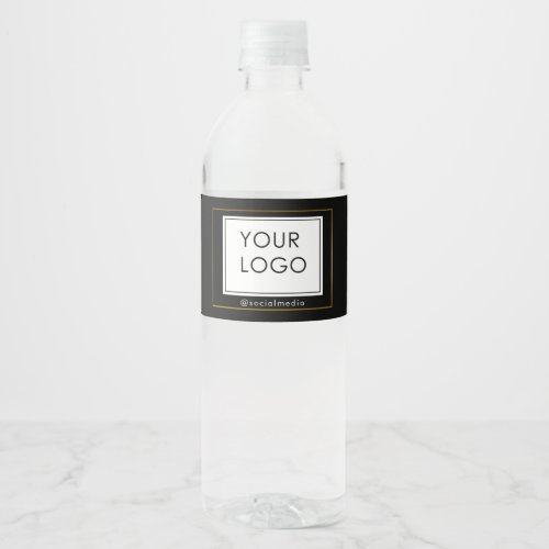 Modern Black Gold Frame Company Business Logo   Water Bottle Label