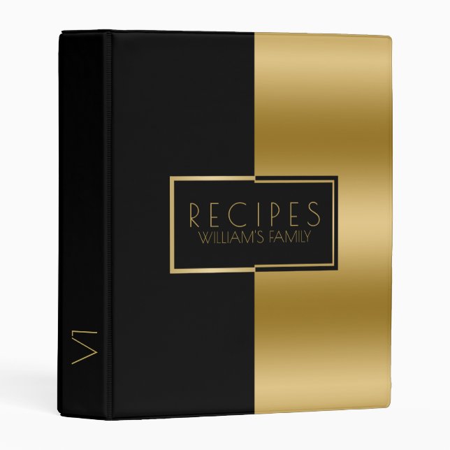 Modern Black & Gold Geometric Design Mini Binder (Front/Spine)