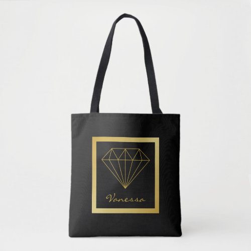 Modern Black Gold Geometric Diamond Tote Bag