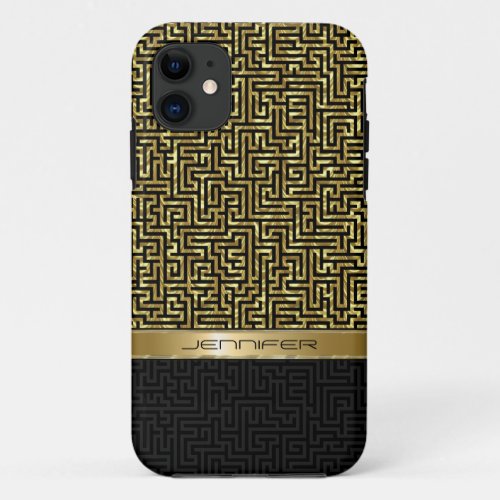 Modern Black  Gold Geometric Pattern iPhone 11 Case