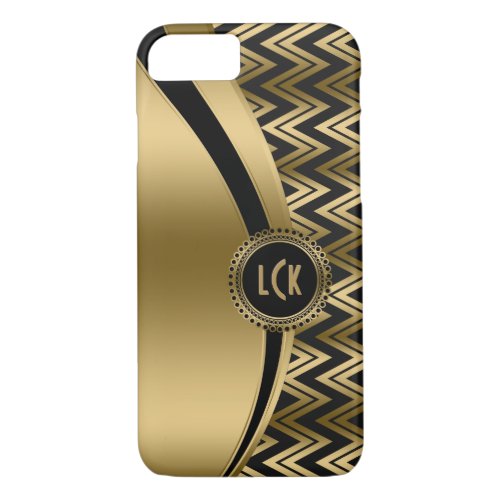 Modern Black  Gold Geometric Zigzag Chevron 2a iPhone 87 Case
