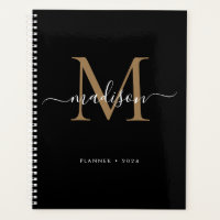 Modern Black Gold Girly Monogram Script Name 2024
