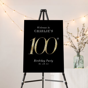 Modern black gold glitter 100th birthday welcome foam board
