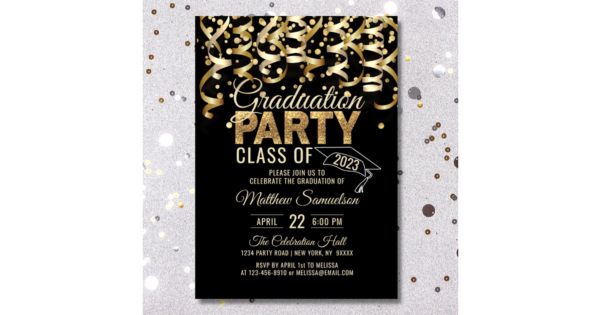 Modern Black Gold Glitter 2024 GRADUATION Party Invitation | Zazzle
