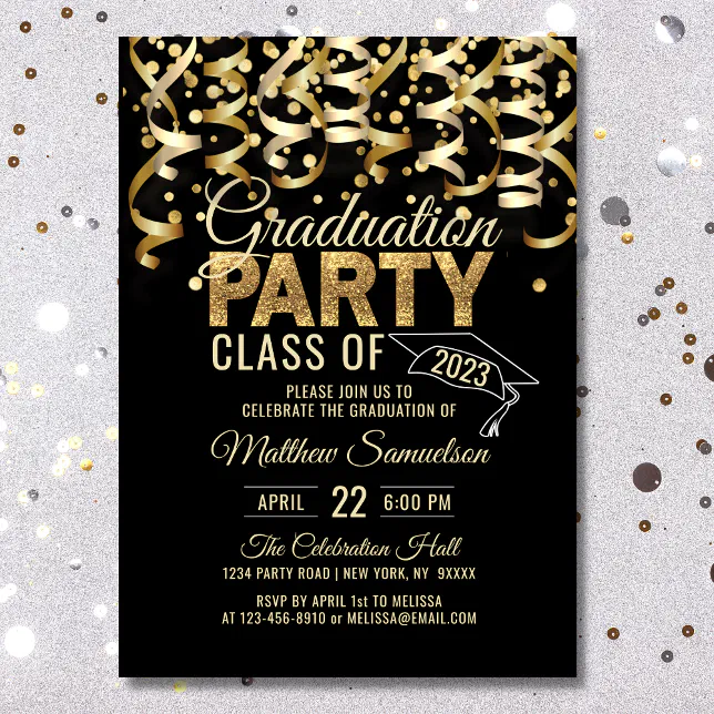Modern Black Gold Glitter 2024 GRADUATION Party Invitation | Zazzle