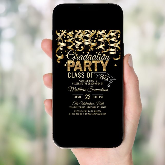 Modern Black Gold Glitter 2024 GRADUATION Party Invitation (Front Digital)